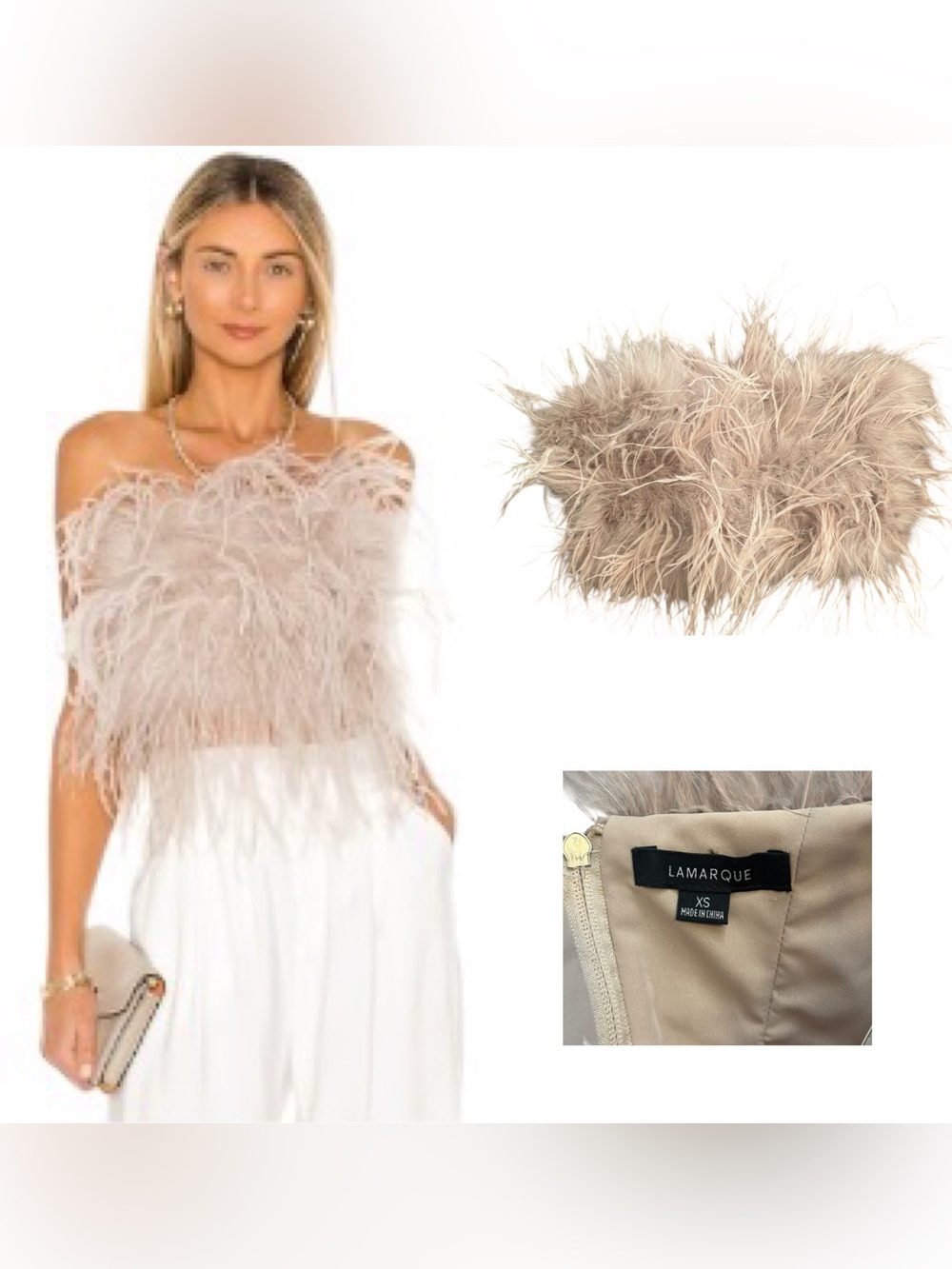 La Marque Zaina Feathered Strapless Bustier Top